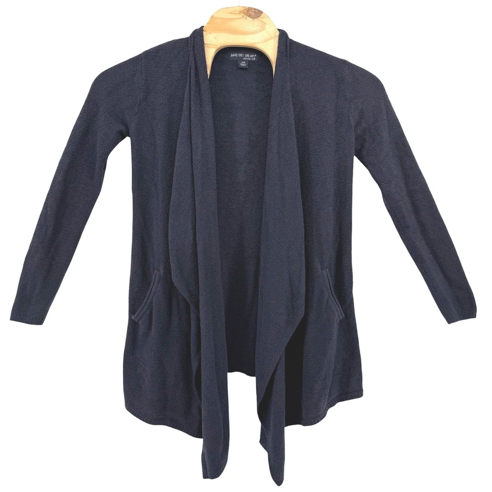 Barefoot Dreams CozyChic Lite Cardigan S/M Navy Blue Shawl Collar Wrap Sweater
